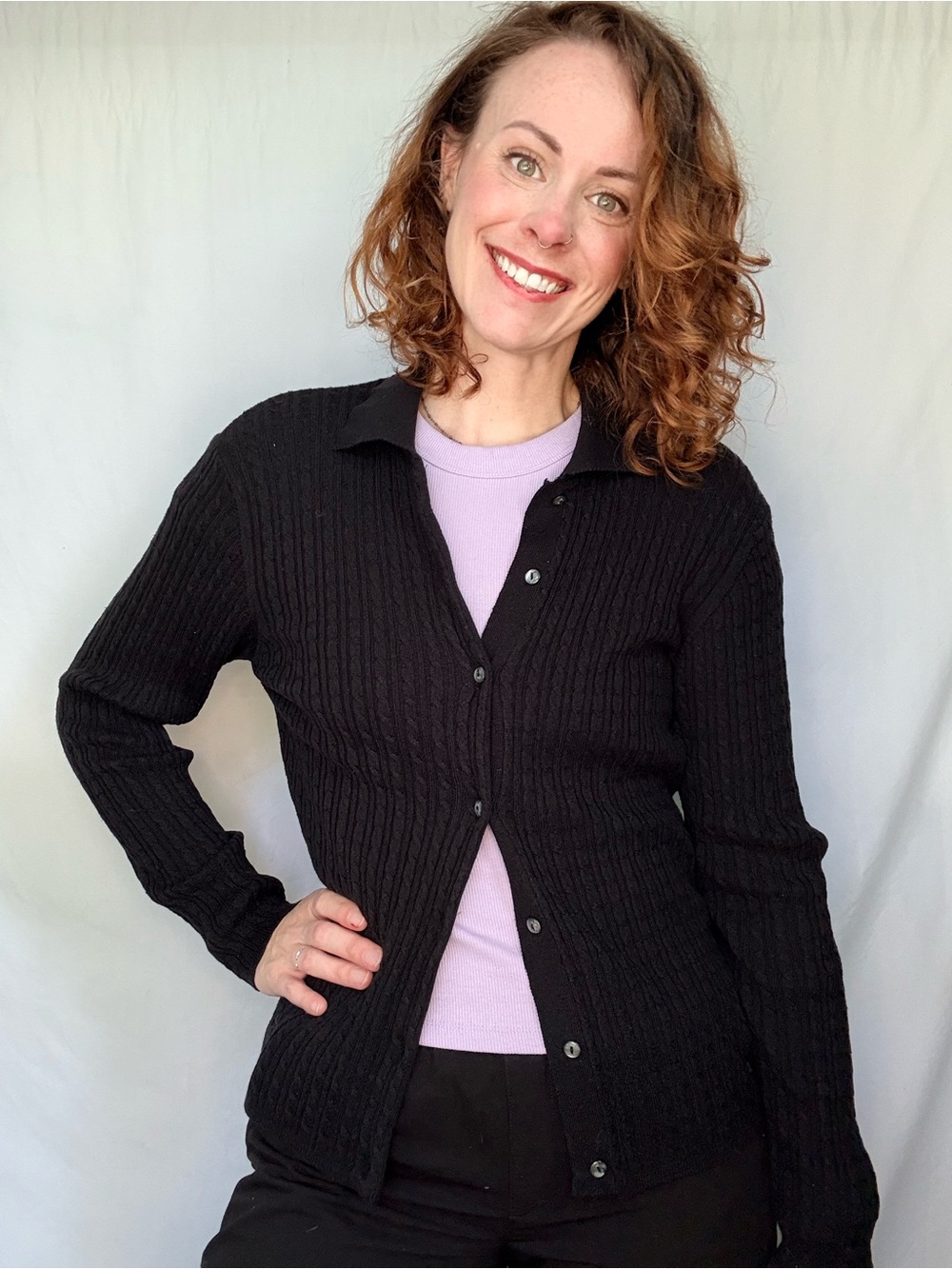 VINTAGE Talbots Black Ribbed Button-Front Cardigan